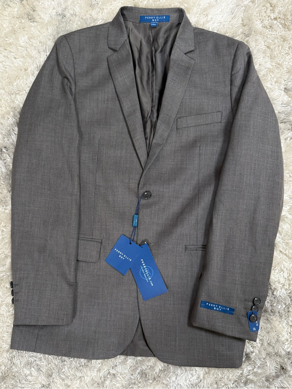 NWT Perry Ellis Boys Gray Single-Breasted Suit Jacket
